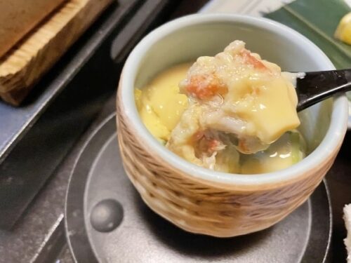 灰屋の夕食の蟹茶わん蒸し